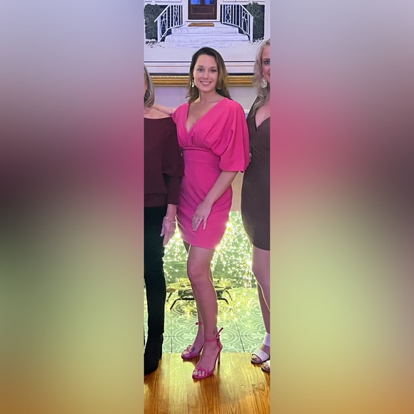 V neck short pink party dress - Picture 2 of 7